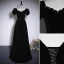Elegant Black Velvet Prom Dresses 2023 A-Line / Princess Pearl Square Neckline Short Sleeve Backless Floor-Length / Long Prom Formal Dresses
