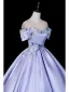 Elegant Lavender Beading Sequins Satin Prom Dresses 2026 Ball Gown Off-The-Shoulder Short Sleeve Backless
