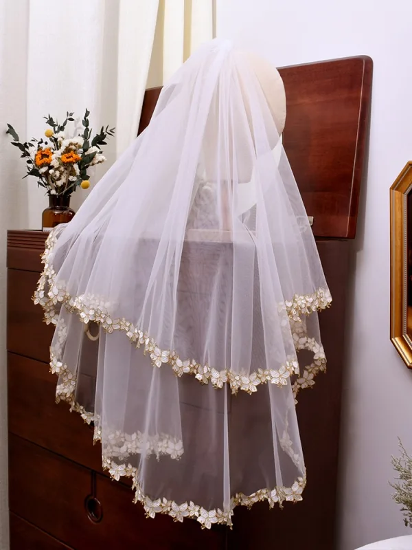 Elegant White Lace Flower 1 m Wedding Veils 2025