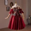 Vintage / Retro Burgundy Embroidered Homecoming Satin Short Graduation Dresses 2024 Off-The-Shoulder Short Sleeve Backless Formal Dresses
