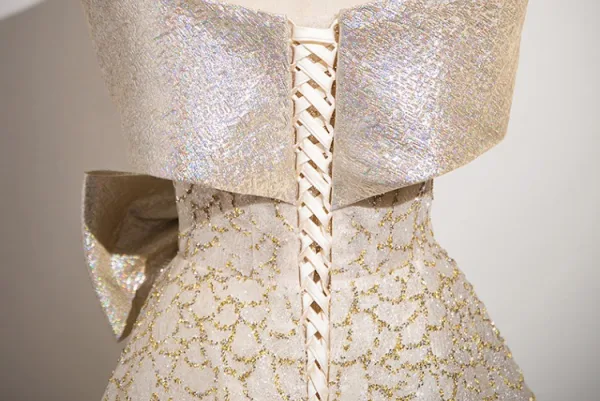 Fashion Champagne Glitter Sequins Bow Prom Dresses 2025 A-Line / Princess Strapless Sleeveless Backless Floor-Length / Long Prom Formal Dresses