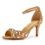 Charmant Silber Strass Abend Sandalen Damen 2023 7 cm Stilettos Peeptoes Knöchelriemen Sandaletten Hochhackige