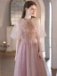 Chic / Beautiful Blushing Pink Beading Sequins Prom Dresses 2023 A-Line / Princess Scoop Neck Sleeveless Floor-Length / Long Prom Formal Dresses