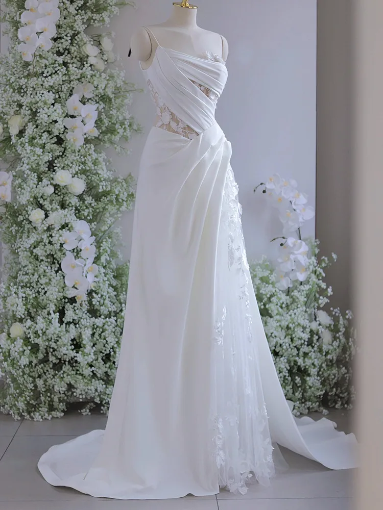 strapless open back dress Elegant Off One Shoulder Wedding Dress with Tulle - Floral Applique Wedding Gown - Open Back Wedding Dress Plus Size
