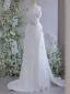 Charming White Appliques Lace Flower Satin Wedding Dresses 2024 A-Line / Princess One-Shoulder Sleeveless Backless Floor-Length / Long Wedding