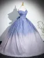 Chic / Beautiful Glitter Sky Blue Prom Dresses 2024 Ball Gown Strapless Sleeveless Backless Bow Floor-Length / Long Prom Formal Dresses