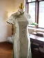Chinese style Sage Green Printing Summer Tea-length Cheongsam 2024 Trumpet / Mermaid High Neck Short Sleeve