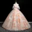 Chic / Beautiful Champagne Appliques Prom Dresses Ball Gown 2025 Square Neckline Short Sleeve Backless Floor-Length / Long Formal Dresses
