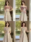 Modest / Simple Beige Bridesmaid Dresses 2022 A-Line / Princess Short Sleeve Backless Tea-length Bridesmaid