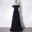 Audrey Hepburn Style Black Ruffle Prom Dresses 2024 A-Line / Princess Off-The-Shoulder Short Sleeve Backless Floor-Length / Long Prom Formal Dresses