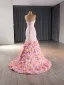 High-end Flower Fairy Blushing Pink Appliques Asymmetrical Prom Dresses 2024 Trumpet / Mermaid Strapless Long Sleeve Backless Prom Formal Dresses