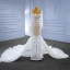 Luxe Blanche Fait main Perlage Perle Faux Diamant Robe De Mariée 2023 Trompette / Sirène Encolure Carrée Manches Longues Dos Nu Chapel Train Mariage