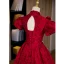 Vintage / Retro Burgundy Pearl Lace Flower Prom Dresses 2022 A-Line / Princess High Neck Puffy Short Sleeve Floor-Length / Long Backless Formal Dresses