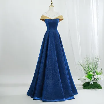 Vintage Ocean Blå Glittriga Glitter Balklänningar 2026 Prinsessa Urringning Korta Ärm Halterneck