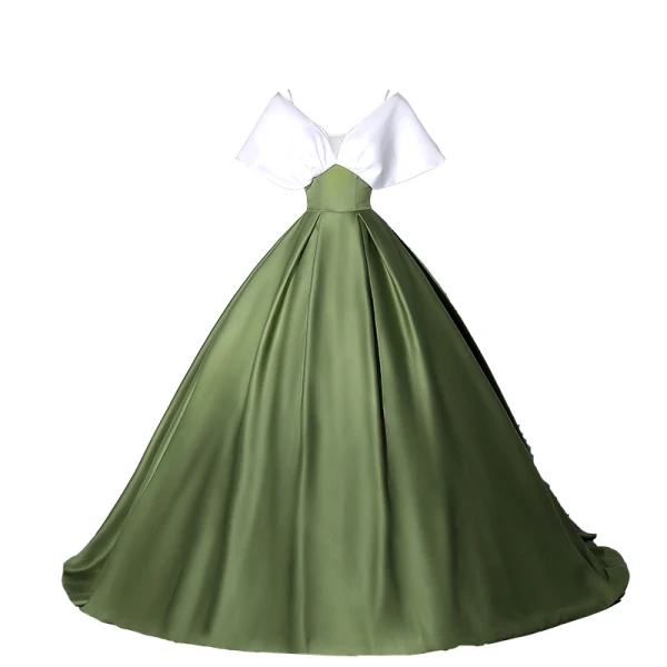 Élégant Vert Foncé Satin Robe De Bal 2023 Robe Boule V-Cou Manches Courtes Dos Nu Longue Promo Robe De Ceremonie