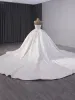 Luxury / Gorgeous White Handmade  Beading Sequins Satin Wedding Dresses 2024 Ball Gown Strapless Sleeveless Backless Royal Train Wedding