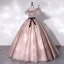 Élégant Rougissant Rose Tachetée Robe De Bal 2022 Robe Boule De l'épaule Gonflée Manches Courtes Dos Nu Ceinture Noeud Longue Robe De Ceremonie