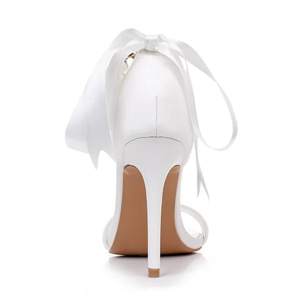 Charmant Weiß Strass Knöchelriemen Schleife Brautschuhe 2025 10 cm Stilettos Peeptoes Hochzeit Sandaletten Hochhackige