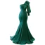 Vintage / Originale Haut de Gamme Vert Foncé Robe De Soirée 2023 Trompette / Sirène Une épaule Manches Longues Dos Nu Fermeture Éclair Sur Le Côté Train De Balayage Soirée Robe De Ceremonie