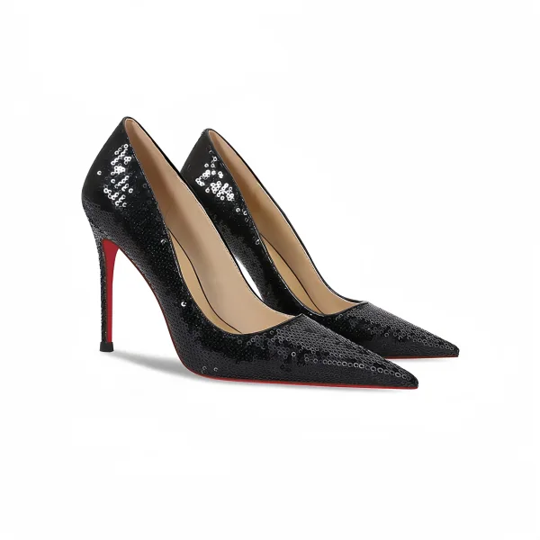 Glittrande Silver Paljetter Röd Sula Afton Pumps 2026 Läder 12 cm Stilettklackar Spetsiga Pumps Högklackade