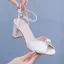 Simple Blanche Perle Chaussure De Mariée 2024 Bride Cheville 7 cm Talons Épais Peep Toes / Bout Ouvert Mariage Sandales