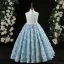Flower Fairy Sky Blue Beading Pearl Appliques Birthday Flower Girl Dresses 2024 A-Line / Princess Scoop Neck Sleeveless Floor-Length / Long Tulle