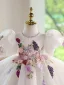 Chic / Beautiful White Beading Lace Flower Appliques Birthday Short Flower Girl Dresses 2026 Ball Gown Scoop Neck Puffy Short Sleeve