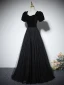 Audrey Hepburn Style Black Prom Dresses 2024 A-Line / Princess Square Neckline Puffy Short Sleeve Floor-Length / Long Prom Formal Dresses