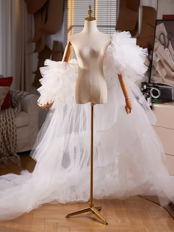 Sexy White Cascading Ruffles Evening Party shawl 2025