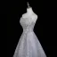 Jaw-dropping Fashion Grey Glitter Sequins Prom Dresses 2026 A-Line / Princess Strapless Sleeveless Backless Sweep Train Formal Dresses