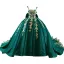 High-end Dark Green Sequins Lace Flower Appliques Prom Dresses 2023 Ball Gown Square Neckline Sleeveless Backless Bow Royal Train Prom Formal Dresses