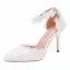 Élégant Blanche Perle En Dentelle Fleur Chaussure De Mariée 2023 Bride Cheville 9 cm Talons Aiguilles À Bout Pointu Mariage Talons Hauts