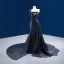 Haut de Gamme Charmant Noire Fait main Perlage Paillettes Robe De Soirée 2022 Trompette / Sirène Une épaule Sans Manches Dos Nu Chapel Train Soirée Robe De Ceremonie