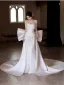 Elegant White Pearl Rhinestone Satin Wedding Dresses 2025 Trumpet / Mermaid Strapless Sleeveless Backless Bow Court Train