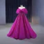 Fashion Fuchsia Beading Prom Dresses 2023 Ball Gown Off-The-Shoulder Short Sleeve Backless Floor-Length / Long Prom Formal Dresses