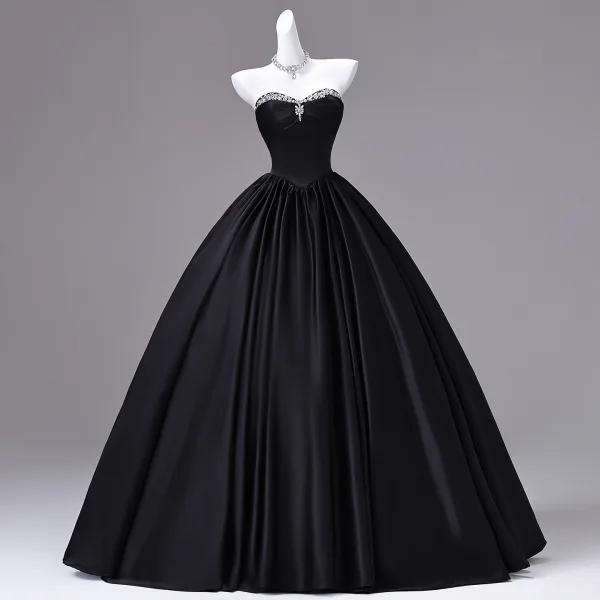 Style Audrey Hepburn Noire Faux Diamant Robe De Bal 2026 Princesse Sans Manches Dos Nu