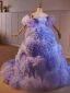 Fashion Lavender Cascading Ruffles Prom Dresses 2024 Ball Gown Off-The-Shoulder Puffy Short Sleeve Backless Court Train Prom Formal Dresses
