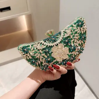 Sparkly Green Rhinestone Evening Party Clutch Bags 2025 Alloy