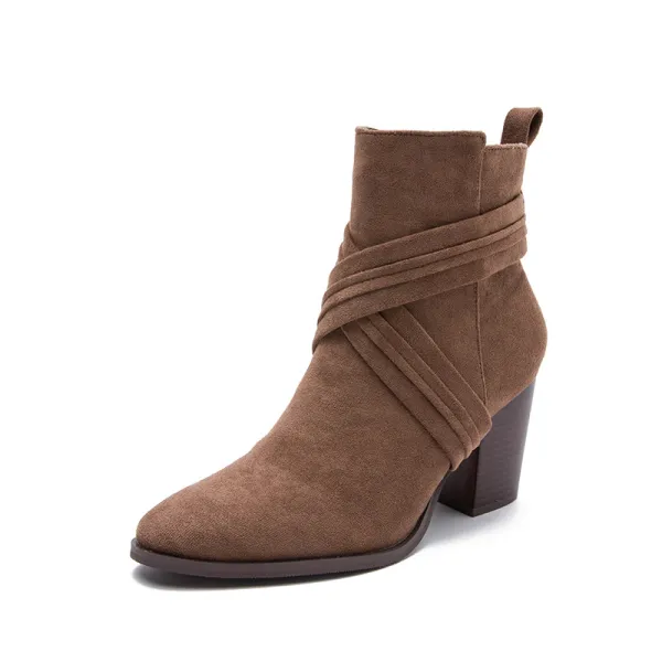 Chic / Beautiful Brown Winter Street Wear Suede Womens Boots 2023 8 cm Thick Heels Pointed Toe Boots
