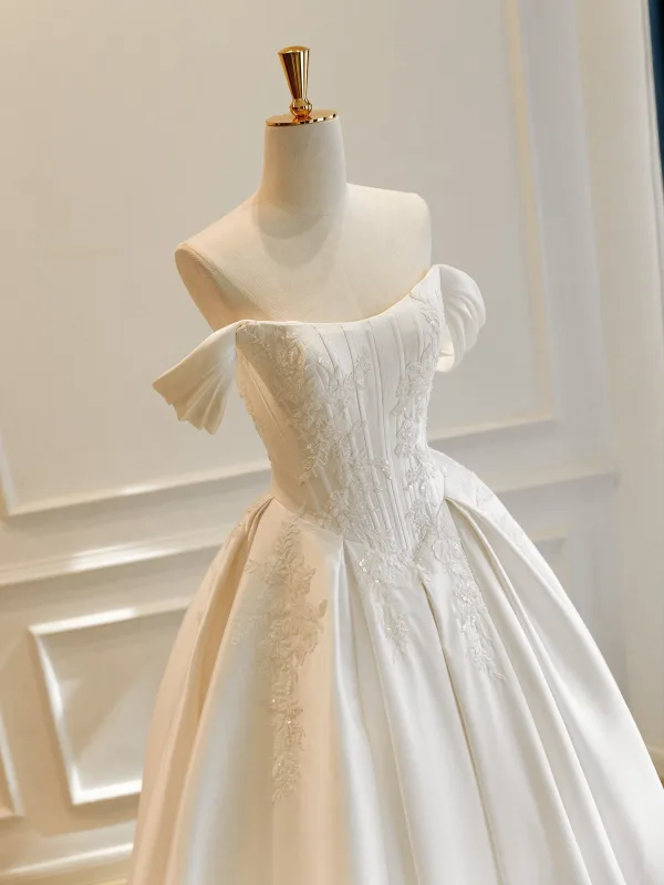 Elegant High-end Ivory Handmade  Beading Lace Flower Satin Wedding Dresses 2026 A-Line / Princess Strapless Sleeveless Backless Floor-Length / Long