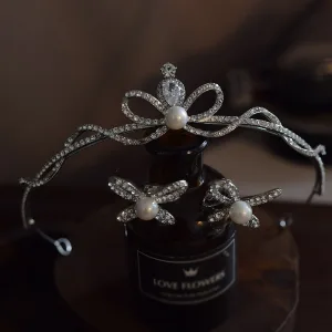 Eenvoudige Zilveren Parel Zirkonium Rhinestone Oorbellen Tiara Huwelijk Bruids Haaraccessoires 2025