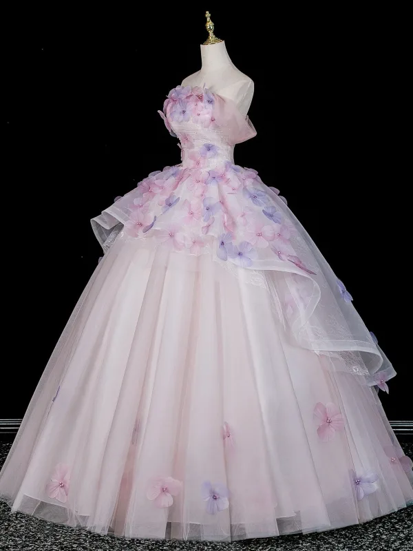 Flower Fairy Lavender Pearl Appliques Prom Dresses 2026 Ball Gown Off-The-Shoulder Short Sleeve Backless Tulle Floor-Length / Long Formal Dresses