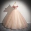 Elegant Champagne Beading Pearl Prom Dresses 2024 Ball Gown Ruffle Off-The-Shoulder Sleeveless Backless Floor-Length / Long Prom Formal Dresses