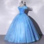 Cinderella Elegant Sky Blue Sequins Prom Dresses 2023 Ball Gown Ruffle Off-The-Shoulder Sleeveless Backless Floor-Length / Long Prom Formal Dresses