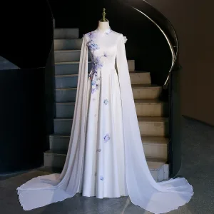 Vintage Retro White Beading Embroidered Prom Dresses 2026 A Line Princess High Neck Sleeveless Floor Length Long Prom Formal Dresses