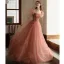 Chic / Beautiful Blushing Pink Prom Dresses 2022 Puffy A-Line / Princess Square Neckline Short Sleeve Backless Floor-Length / Long Formal Dresses