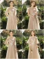 Modest / Simple Champagne Lace Flower Bridesmaid Dresses 2023 A-Line / Princess Scoop Neck Short Sleeve Backless Floor-Length / Long Bridesmaid Dresses