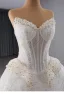 Luxury / Gorgeous White Handmade  Beading Rhinestone Pearl Sequins Wedding Dresses 2024 Ball Gown Strapless Sleeveless Backless Court Train Wedding