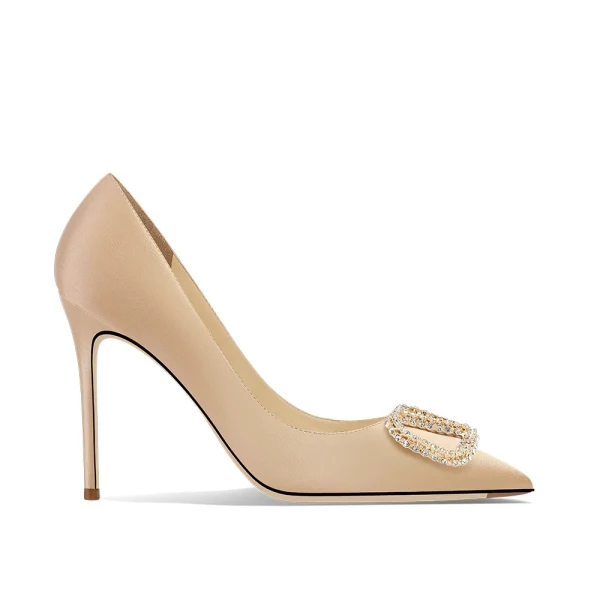 Chic / Beautiful Navy Blue Rhinestone Evening Party Pumps 2024 Leather 10 cm Stiletto Heels Pointed Toe Pumps High Heels