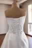 Vintage / Retro High-end White Handmade  Pearl Rhinestone Satin Wedding Dresses 2026 Trumpet / Mermaid Strapless Sleeveless Backless Sweep Train